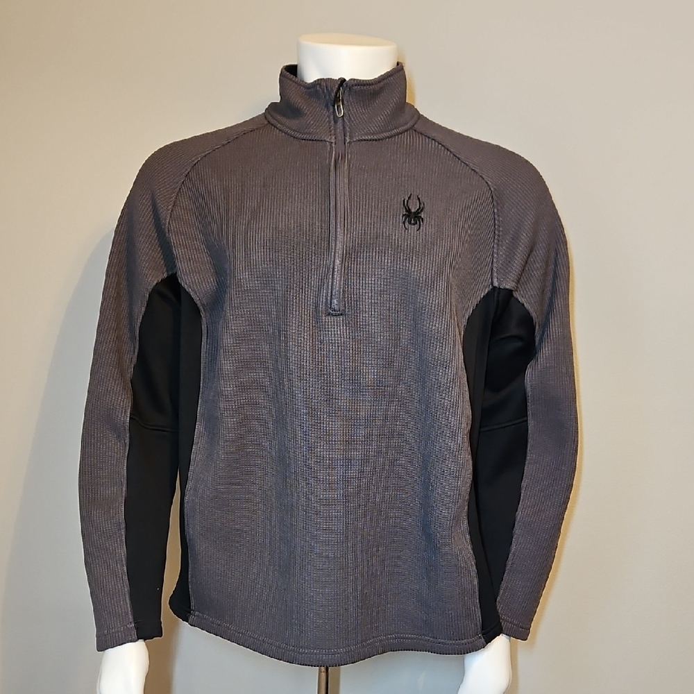 Spyder Men's Gray Black Core Waffle Knit 1/4 Zip Pullover XL